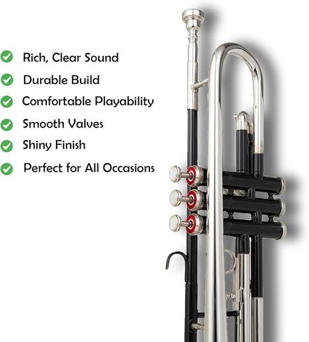 Bb Trumpet for Students & Adults – Silver & Black Lacquer Finish | Brass Wind Instrument with Mouthpiece & Hard Case for Learning & Band Practice in Kuwait