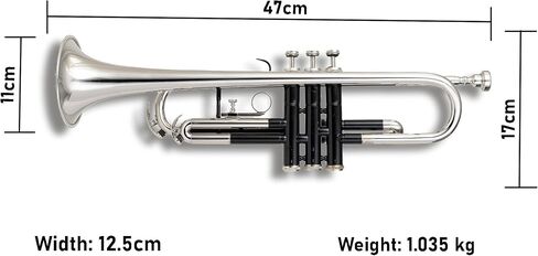Bb Trumpet for Students & Adults – Silver & Black Lacquer Finish | Brass Wind Instrument with Mouthpiece & Hard Case for Learning & Band Practice in Kuwait