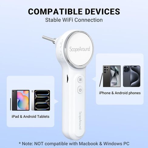 ScopeAround Digital Otoscope Camera w/Built-in Screen, Otoscope with Light Ear Scope for Home Use, Ear Light Otoscope with Camera, Easy Viewing for Everyday Ear Checks, Android/iPhone in Kuwait