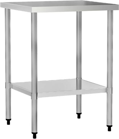 Stainless Steel Commercial Work Table with Adjustable Undershelf,Certified Prep Station,Heavy Duty Metal Kitchen Bench,Galvanized Legs,Smooth Surface for Restaurant Cafe Catering (Silver,24" x 24") in Kuwait