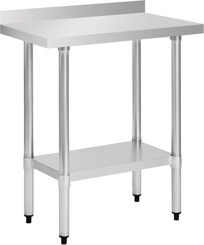 18 Gauge Stainless Steel Commercial Work Table with Backsplash Undershelf Adjustable Feet Kitchen Prep Station Restaurant Catering Garage Laundry Utility Bench Rounded Edge Storage (Silver,30" x 18") in Kuwait