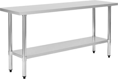 18 Gauge Stainless Steel Commercial Work Table with Adjustable Undershelf Galvanized Legs,Prep Station for Restaurant Kitchen Cafe Catering Garage Laundry Room Equipment Stand (Silver,72" x 18") in Kuwait