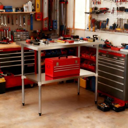 18 Gauge Stainless Steel Commercial Work Table with Adjustable Undershelf Galvanized Legs,Prep Station for Restaurant Kitchen Cafe Catering Garage Laundry Room Equipment Stand (Silver,72" x 18") in Kuwait