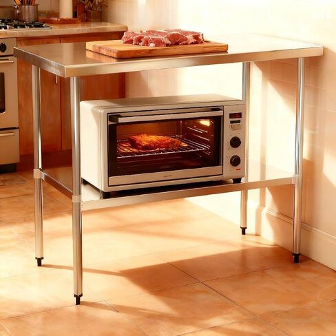 Stainless Steel Work Table, NSF Certified Prep Station with Adjustable Galvanized Undershelf, 18 Gauge Metal Utility Bench for Restaurant Kitchen Cafe Catering Foodservice (Silver,30" x 18") in Kuwait