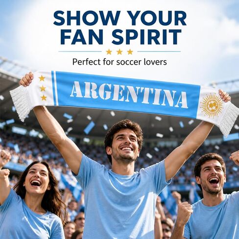 Argentina Soccer Fan Scarf, Argentina Flag Double Sided Printed, Patriotic Sports Supporter 5.9 x 60 Inch, Polyester National Team Souvenir Scarf Gift for Men Women Game Day Stadium Party in Kuwait