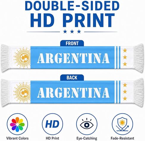Argentina Soccer Fan Scarf, Argentina Flag Double Sided Printed, Patriotic Sports Supporter 5.9 x 60 Inch, Polyester National Team Souvenir Scarf Gift for Men Women Game Day Stadium Party in Kuwait