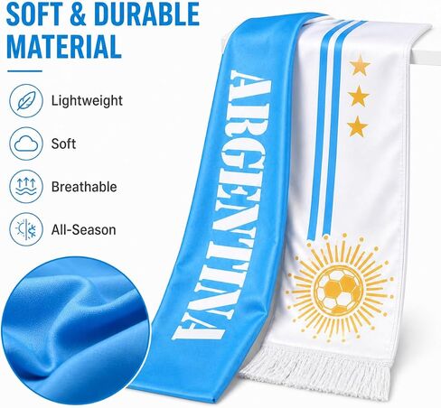 Argentina Soccer Fan Scarf, Argentina Flag Double Sided Printed, Patriotic Sports Supporter 5.9 x 60 Inch, Polyester National Team Souvenir Scarf Gift for Men Women Game Day Stadium Party in Kuwait