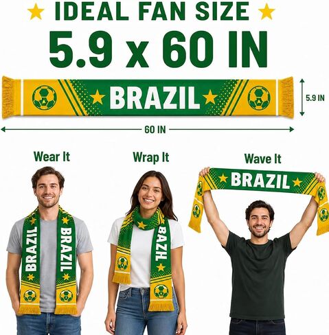 وشاح مشجعي البرازيل وشاح مشجعي كرة القدم بطابع البرازيل، بوليستر خفيف الوزن، ملحق للملعب والحفلات in Kuwait