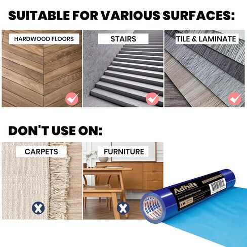 ADHES Floor Protection Film 24" x 200’ Self Adhesive Floor Protector for Moving and Construction, Protection of Hardwood, Tile, Other Hard Surfaces in Kuwait