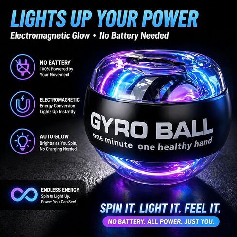 كرة جيروسكوبية للمعصم مع أضواء LED وحقيبة محمولة، كرة عزم الدوران لقوة القبضة، ساعد المعصم وتقوية الأذرع، كرة تمرين جيروسكوبية للمعصم للأصابع والقبضة والعضلات in Kuwait
