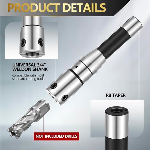 Annular Cutter Arbor Adapter, R8 to 3/4" Weldon Shank Compatible with Bridgeport Milling Machine, Hardened Steel, High Precision CNC Machined, 7/16"-20 Drawbar Compatible(Standard) in Kuwait