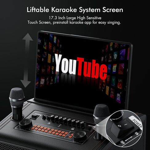 Smart Karaoke Machine with 17.3 Inch Touch Screen & Lyrics Display, Up to 1200W Powerful Speaker, Super Deep Bass Sound for Home Party, Outdoor - Perfect for Adults, Kids, Singers & Music Lovers in Saudi Arabia