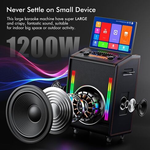 Smart Karaoke Machine with 17.3 Inch Touch Screen & Lyrics Display, Up to 1200W Powerful Speaker, Super Deep Bass Sound for Home Party, Outdoor - Perfect for Adults, Kids, Singers & Music Lovers in Saudi Arabia