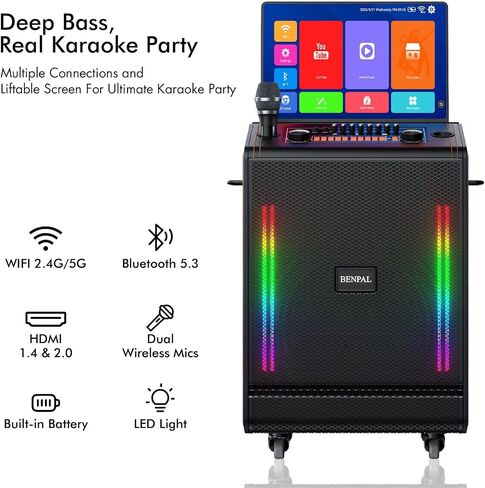 Smart Karaoke Machine with 17.3 Inch Touch Screen & Lyrics Display, Up to 1200W Powerful Speaker, Super Deep Bass Sound for Home Party, Outdoor - Perfect for Adults, Kids, Singers & Music Lovers in Saudi Arabia