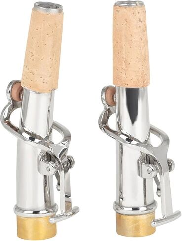 Yardwe 2pcs Soprano Saxophone Metal Replacement Necks Set, Copper and Cork Material, Burr-free Design to Intonation, Silver Saxophone Accessories for Music Students and Teachers in Saudi Arabia