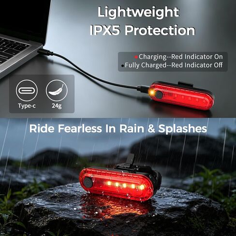 مصباح خلفي للدراجة قابل لإعادة الشحن USB-C، 2 حزمة، 120LM إضاءة خلفية LED فائقة السطوع للدراجة 4 أوضاع إضاءة، IPX5 مصباح يدوي آمن لركوب الدراجات للرجال والنساء أثناء ركوب الدراجات على الطرق الجبلية in Kuwait