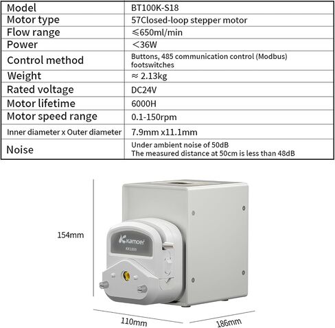 Kamoer BT100K Peristaltic Pump 24V 650ml/min High Flow Pump (650, Milliliters Per Minute) in Saudi Arabia