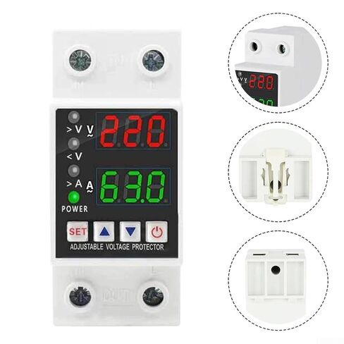 Adjustable Over Under Voltage Protector 220V, 63A Din Rail Breaker with Auto for reset, High Fire-Resistant PC Case & Home in Saudi Arabia