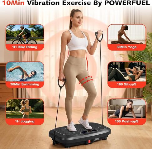 POWERFUEL Large Vibration Plate Exercise Machine for Lymphatic Drainage, 500LBS Capacity, 200 Speeds, LED Display, Bluetooth Audio, Shake Plate with Loop Bands, Workout Equipment for Home Woman Man in Saudi Arabia