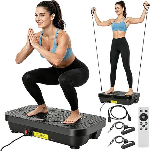 POWERFUEL Large Vibration Plate Exercise Machine for Lymphatic Drainage, 500LBS Capacity Shake Plate, 200 Speeds, LED Display, Bluetooth Audio, Resistance Bands for Whole Body Fitness, Pain Relief in Saudi Arabia