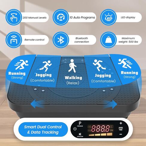 POWERFUEL Large Vibration Plate Exercise Machine for Lymphatic Drainage, 500LBS Capacity Shake Plate, 200 Speeds, LED Display, Bluetooth Audio, Resistance Bands for Whole Body Fitness, Pain Relief in Saudi Arabia