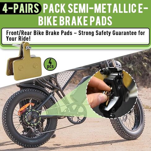 4-Pairs Pack Semi-Metallic E-Bike Brake Pads-Compatible with Ridstar Q20 MINI/H20/Q20 Lite & OUXI V8 Electric Bikes, Front/Rear Disc Brake Pads Kit for Smooth, Low-Noise Braking and Easy Installation in Kuwait