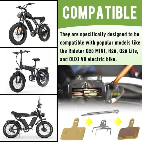 4-Pairs Pack Semi-Metallic E-Bike Brake Pads-Compatible with Ridstar Q20 MINI/H20/Q20 Lite & OUXI V8 Electric Bikes, Front/Rear Disc Brake Pads Kit for Smooth, Low-Noise Braking and Easy Installation in Kuwait