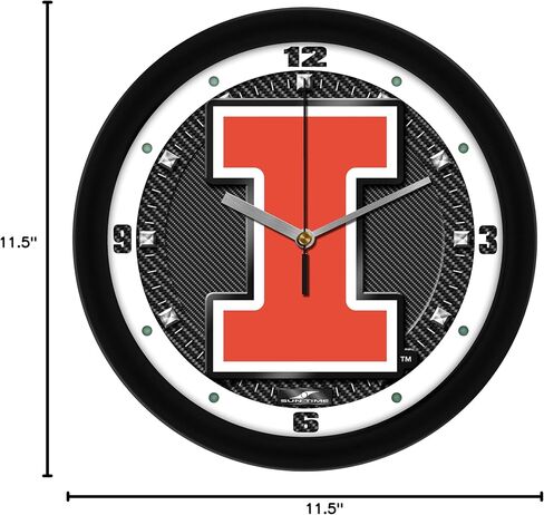 SunTime Illinois Illini Wall Clock, Printed Carbon Fiber Team Art, Silent Non-Ticking Quartz Movement, 11.5" in Kuwait