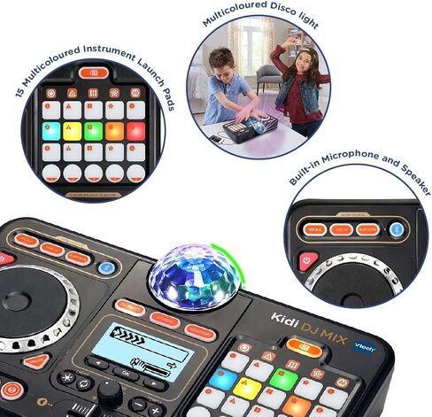 VTech Kidi DJ Mix (Black), Toy DJ Mixer for Kids with 15 Tracks and 4 Music Styles, with Lights and Effects, Educational Toy, Interactive Toy for Kids Aged 6 Years +,10.4 x 35.8 x 24.3 cm in Kuwait