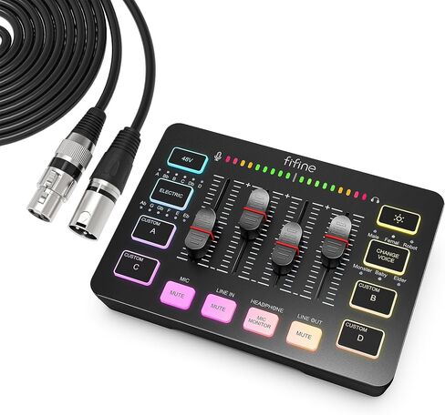 جهاز مزج الصوت للألعاب من FIFINE مع حزمة كابل XLR، وجهاز بث RGB PC مع كابل ميكروفون، وواجهة XLR، وخافت الصوت، وزر كتم الصوت، وميكروفون الكمبيوتر للتسجيل/البودكاست/الصوت/صوت اللعبة (SC3+L9) in Kuwait