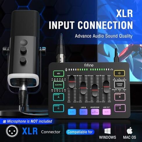 جهاز مزج الصوت للألعاب من FIFINE مع حزمة كابل XLR، وجهاز بث RGB PC مع كابل ميكروفون، وواجهة XLR، وخافت الصوت، وزر كتم الصوت، وميكروفون الكمبيوتر للتسجيل/البودكاست/الصوت/صوت اللعبة (SC3+L9) in Kuwait