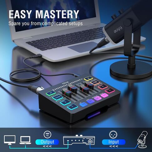 جهاز مزج الصوت للألعاب من FIFINE مع حزمة كابل XLR، وجهاز بث RGB PC مع كابل ميكروفون، وواجهة XLR، وخافت الصوت، وزر كتم الصوت، وميكروفون الكمبيوتر للتسجيل/البودكاست/الصوت/صوت اللعبة (SC3+L9) in Kuwait