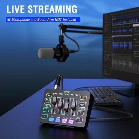 جهاز مزج الصوت للألعاب من FIFINE مع حزمة كابل XLR، وجهاز بث RGB PC مع كابل ميكروفون، وواجهة XLR، وخافت الصوت، وزر كتم الصوت، وميكروفون الكمبيوتر للتسجيل/البودكاست/الصوت/صوت اللعبة (SC3+L9) in Kuwait