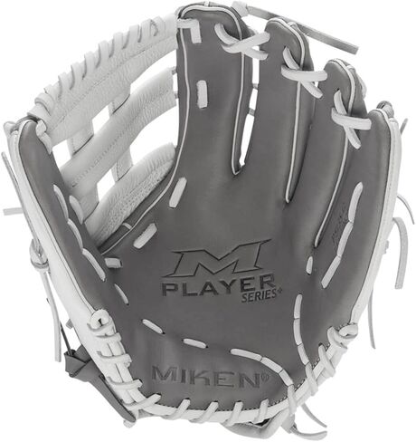 Miken Player Series+ Infield | Outfield | Utility Slow Pitch Softball Glove | 13" - 15" Size | Grey | White | H-Web | Right Hand Thrower | Left Hand Thrower in Kuwait