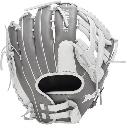 Miken Player Series+ Infield | Outfield | Utility Slow Pitch Softball Glove | 13" - 15" Size | Grey | White | H-Web | Right Hand Thrower | Left Hand Thrower in Kuwait