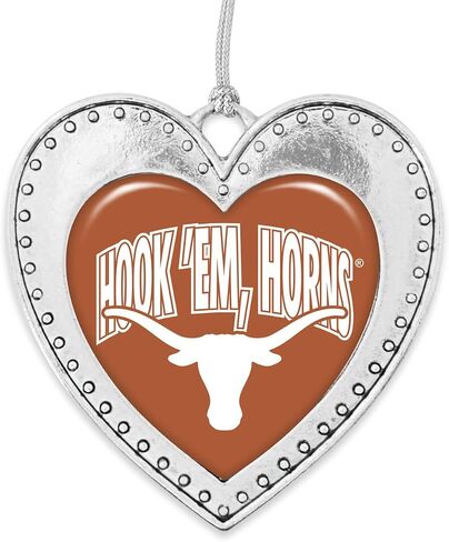 Texas Longhorns Hook Em Horns Christmas Heart Shape Silver Metal Ornament Gift Tree Decoration UT in Kuwait