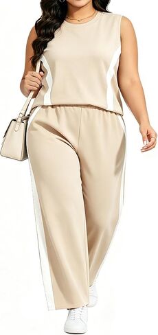 UOUA Women's Plus Size 2 Piece Outfit Summer Casual Lounge Set Sleeveless Tank Top Wide Leg Pants Travel Vacation Clothing in Kuwait