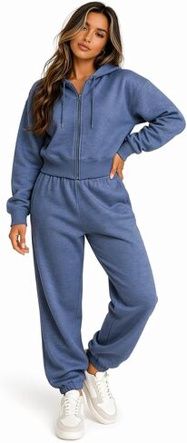 Harmony & Balance Womens Cropped Sweatsuit Set - Zip Up Hoodie & Jogger Pants - French Terry Lounge Outfit in Kuwait
