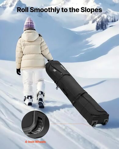 VEVOR Ski Roller Bag, Padded Snowboard Bag with Wheels for Air Travel, 600D Waterproof Oxford Fabric, with Adjustable Straps, for Skis Poles Goggles Gloves Helmet Boots in Kuwait