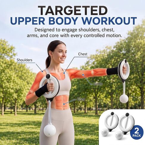 2 Pack Arm Exerciser Hoop 360° Rotating Forearm Trainer, Portable Flabby Arm Shoulder Workout Equipment for Home Office Men Women Upper Body Fitness in Kuwait