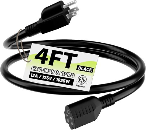 16/3 Black Indoor Outdoor Extension Cord 10 Ft Waterproof, Extension Cord with 3 Prong Grounded Plug,13A 1625W 16AWG SJTW, Flexible Weatherproof Power Cable for Offices, Gardens and Lawns in Saudi Arabia