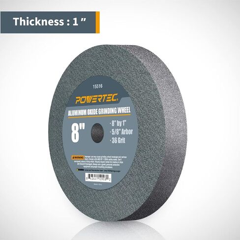 عجلة طاحونة مقاعد POWERTEC مقاس 8 بوصات 36 و100 حبيبة، عجلة طحن من أكسيد الألومنيوم لمطحنة المقعد والقاعدة، 1 بوصة سميكة 5/8 بوصة، رؤوس مثقاب للشحذ والتشكيل، شفرة، إزميل، 2PK (15532) in Kuwait