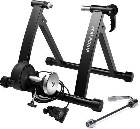 Bike Trainer Stand – Alpcour Portable Stainless Steel Indoor Trainer w/Magnetic Flywheel, Noise Reduction, 6 Resistance Settings, 2 Quick-Release Skewers & Bag – Stationary Exercise for All Bikes in Kuwait