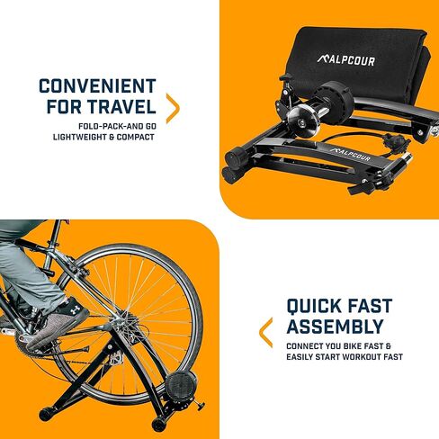 Bike Trainer Stand – Alpcour Portable Stainless Steel Indoor Trainer w/Magnetic Flywheel, Noise Reduction, 6 Resistance Settings, 2 Quick-Release Skewers & Bag – Stationary Exercise for All Bikes in Kuwait
