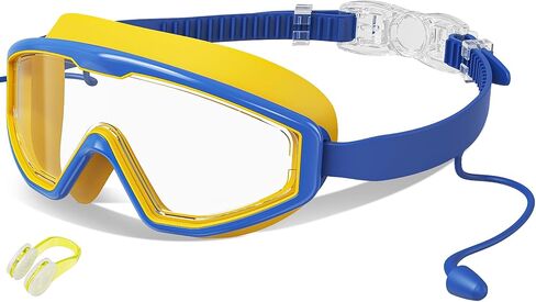 Kids Swim Goggles Wide View Anti-Fog UV Protection No Leak with Earplugs | Nose Clip, Swimming Goggles for Kids, Children Swim Mask, Boys Girls Teens, Pool Beach Essentials, Beach Must Have in Kuwait