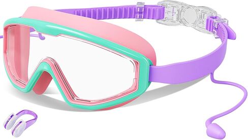 Kids Swim Goggles Wide View Anti-Fog UV Protection No Leak with Earplugs | Nose Clip, Swimming Goggles for Kids, Children Swim Mask, Boys Girls Teens, Pool Beach Essentials, Beach Must Have in Kuwait