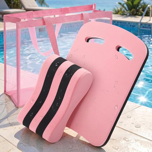 Foilswirl 3 Pcs Swimming Kickboard Pull Buoy Set Paddles Kickboard Leg Float Large Mesh Beach Bag Adult Swim Training Set Aquatic Exercise Equipment Accessories for Hand Leg Beginners Aerobics Fitness in Kuwait