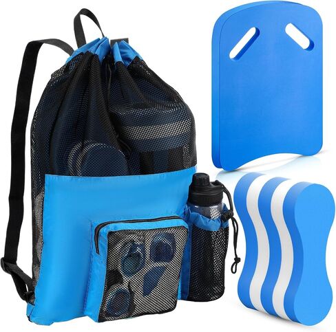 3 Pcs Swimming Kickboard Pull Buoy Set with Big Mesh Backpack Training Aid Float Pull Buoy Leg Float Swimming Training Equipment Accessories for Adults Beginners Exercise Fitness in Kuwait
