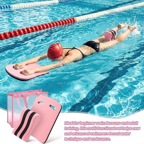 Foilswirl 3 Pcs Swimming Kickboard Pull Buoy Set Paddles Kickboard Leg Float Large Mesh Beach Bag Adult Swim Training Set Aquatic Exercise Equipment Accessories for Hand Leg Beginners Aerobics Fitness in Kuwait