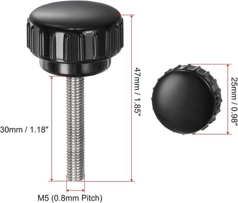 4pcs Knurled Clamping Knobs M5 x 30mm Metric 304 Stainless Steel Male Thread Thumb Screw on Type 25mm Plastic Round Head Threaded Hand Bolt Stud Knobs Black in Kuwait